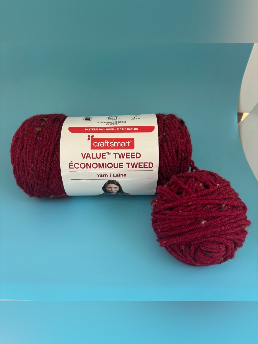 Craft Smart Value Tweed Yarn, Cranberry, 1 Skein plus extra